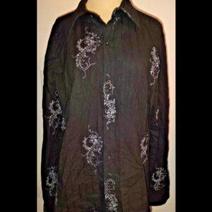 Pop Icon Clothing Men's XL Black W/ Embroidered Accents Long Sleeve Button Shirt